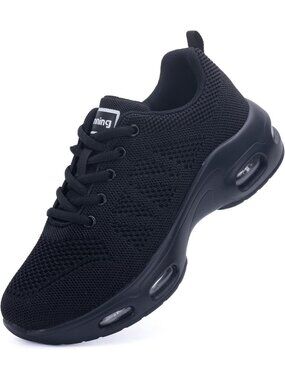 Women's Solid Black1 Walking Tennis Shoes Comfort Running Sneakers Breathable